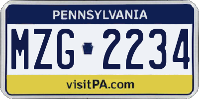 PA license plate MZG2234