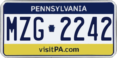 PA license plate MZG2242