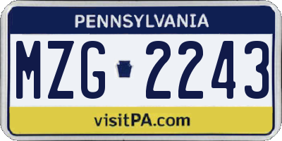 PA license plate MZG2243