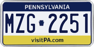 PA license plate MZG2251