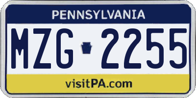 PA license plate MZG2255