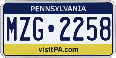 PA license plate MZG2258