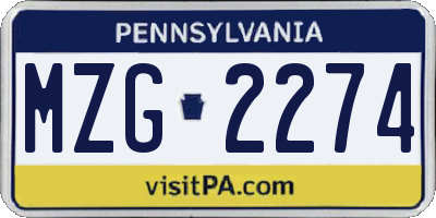 PA license plate MZG2274