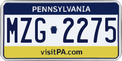 PA license plate MZG2275