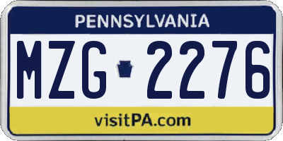 PA license plate MZG2276