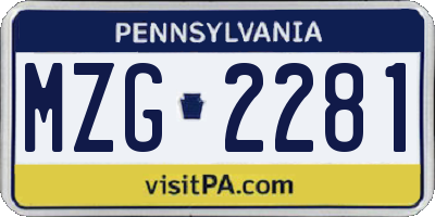 PA license plate MZG2281