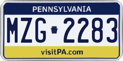 PA license plate MZG2283