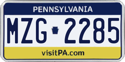 PA license plate MZG2285