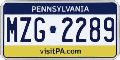 PA license plate MZG2289