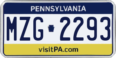 PA license plate MZG2293