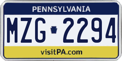 PA license plate MZG2294