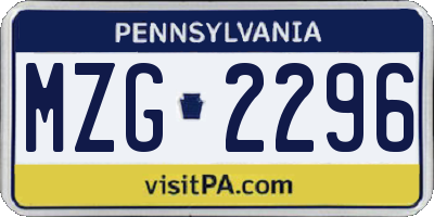 PA license plate MZG2296