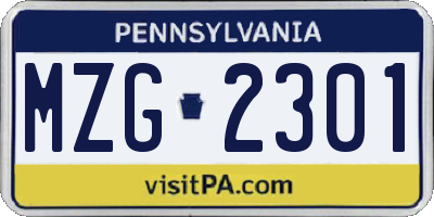 PA license plate MZG2301