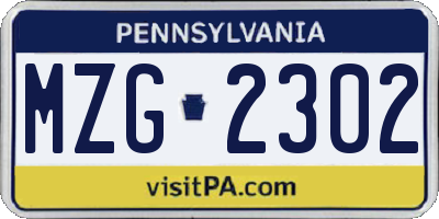 PA license plate MZG2302