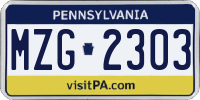 PA license plate MZG2303