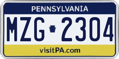 PA license plate MZG2304