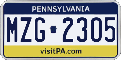 PA license plate MZG2305