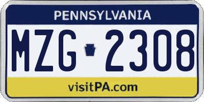 PA license plate MZG2308