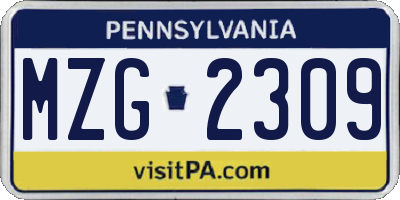 PA license plate MZG2309