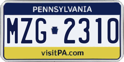 PA license plate MZG2310
