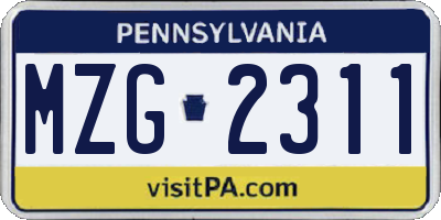 PA license plate MZG2311