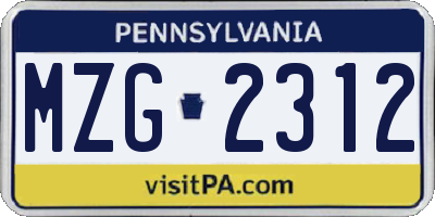 PA license plate MZG2312