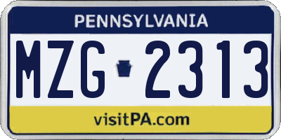 PA license plate MZG2313