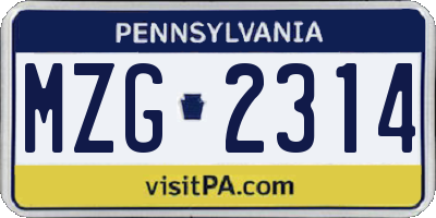 PA license plate MZG2314