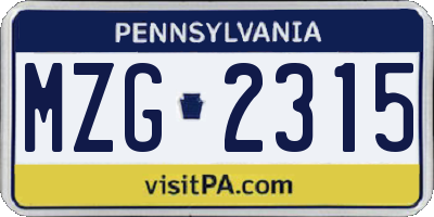 PA license plate MZG2315