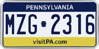 PA license plate MZG2316
