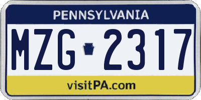 PA license plate MZG2317