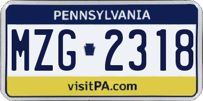 PA license plate MZG2318