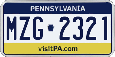 PA license plate MZG2321