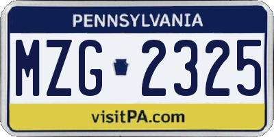 PA license plate MZG2325