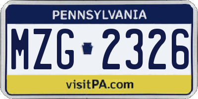 PA license plate MZG2326