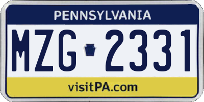 PA license plate MZG2331