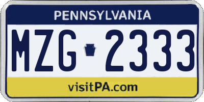 PA license plate MZG2333
