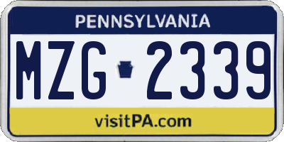 PA license plate MZG2339