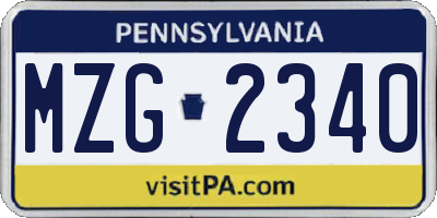 PA license plate MZG2340