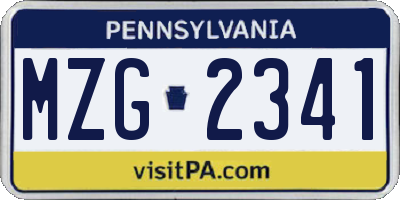 PA license plate MZG2341