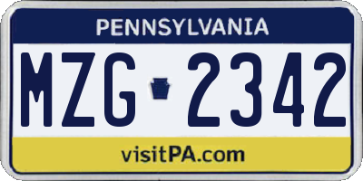 PA license plate MZG2342