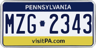 PA license plate MZG2343