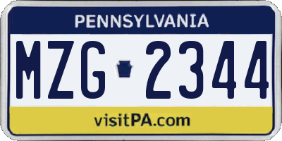 PA license plate MZG2344