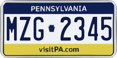 PA license plate MZG2345