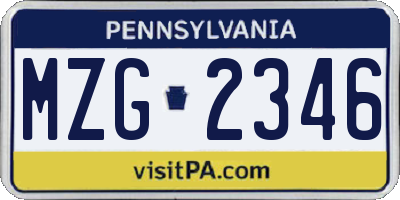 PA license plate MZG2346