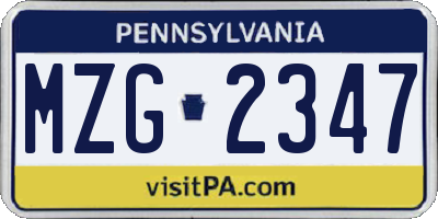 PA license plate MZG2347
