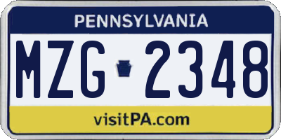 PA license plate MZG2348