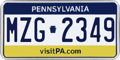 PA license plate MZG2349
