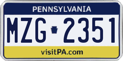 PA license plate MZG2351