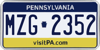 PA license plate MZG2352